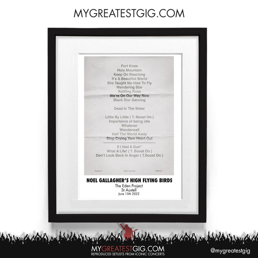 Noel Gallagher - Eden Project - Jun 15th 2022 Recreated Setlist Poster