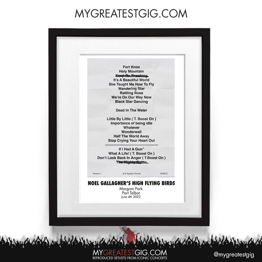 Noel Gallagher's High Flying Birds - Port Talbot - Jun 4th 2022 Recreated Setlist Poster