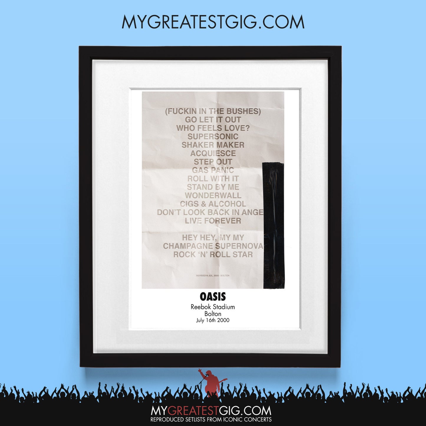 Oasis - Bolton - Jul 16th 2000 Recreated Set List Poster