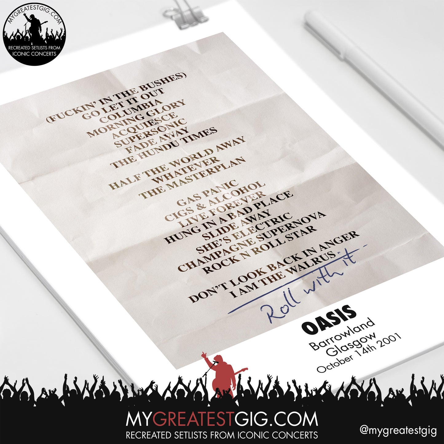 Oasis - Glasgow - Oct 14th 2001 Recreated Setlist Poster