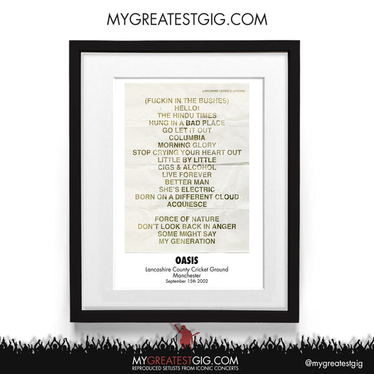 OASIS - Manchester - Sep 15th 2002 Recreated Set List Poster