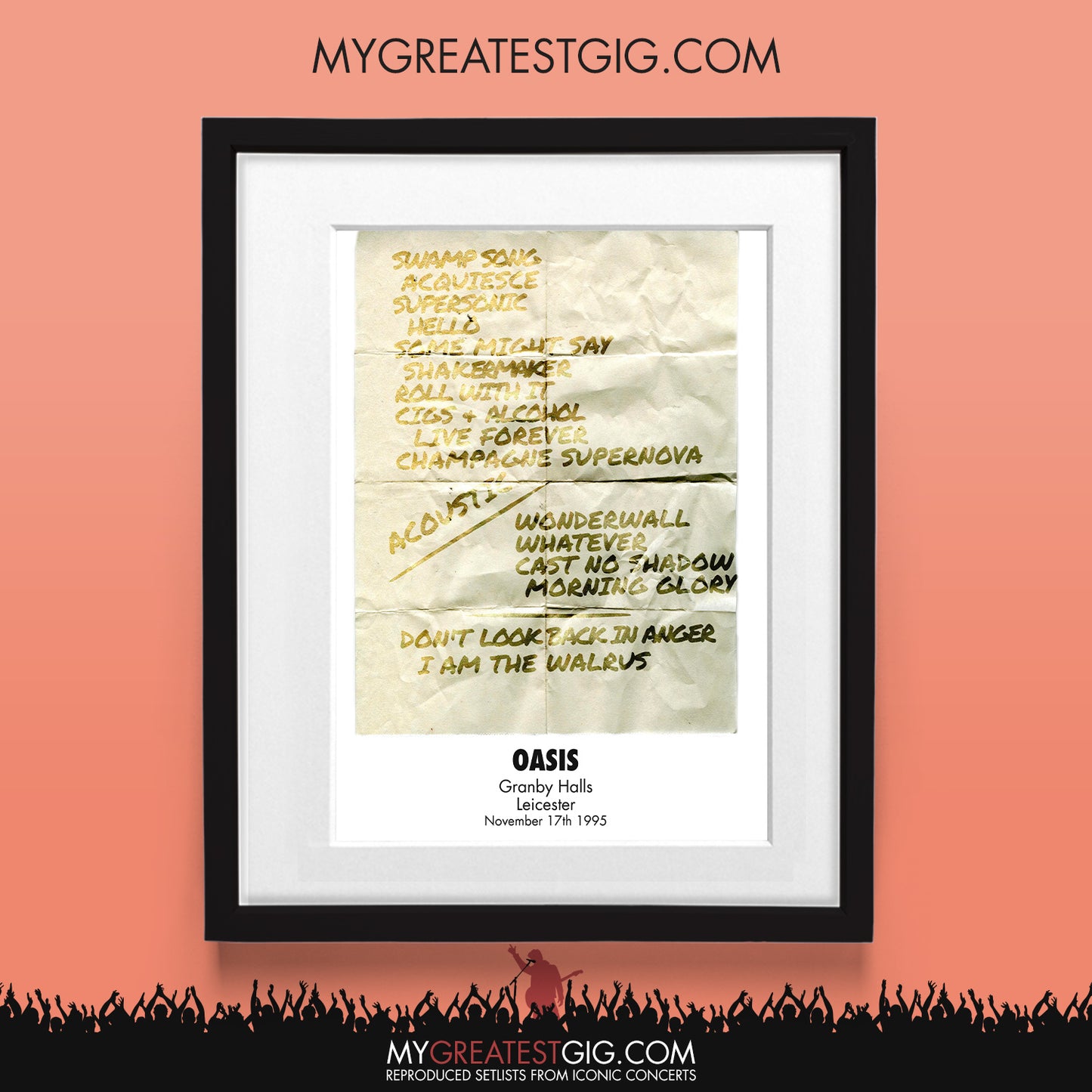 OASIS - Leicester - Nov 17th 1995 Recreated Set List Poster