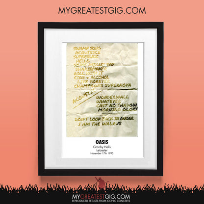 OASIS - Leicester - Nov 17th 1995 Recreated Set List Poster