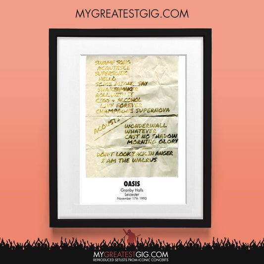 OASIS - Leicester - Nov 17th 1995 Recreated Set List Poster