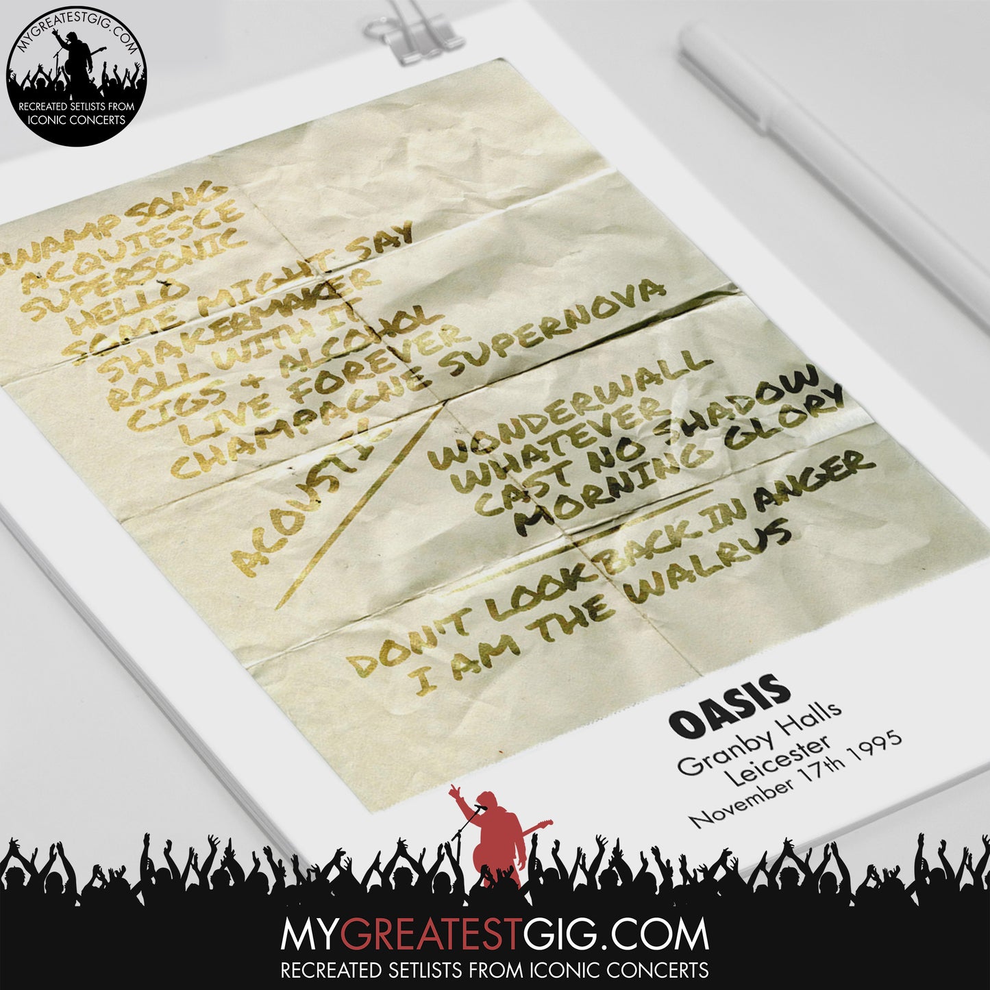 OASIS - Leicester - Nov 17th 1995 Recreated Set List Poster