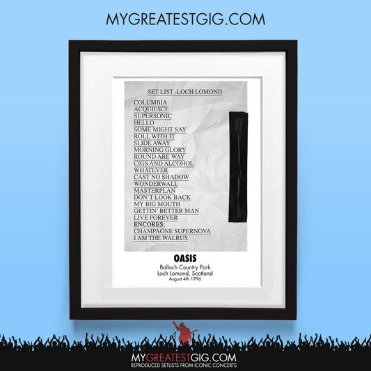 Oasis - Loch Lomond - Aug 4th 1996 Recreated Set List Poster