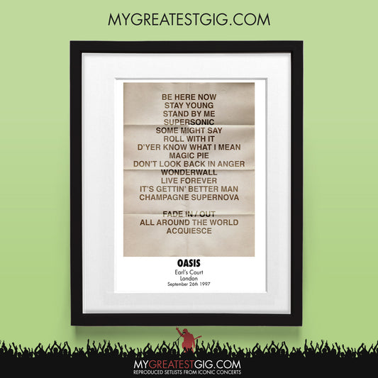 OASIS - London - Sep 26th 1997 Recreated Set List Poster