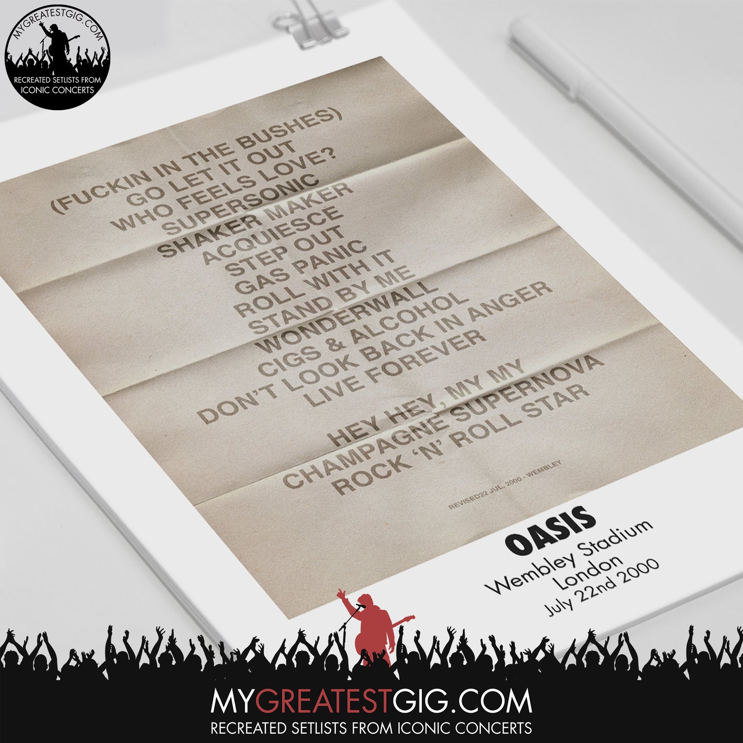 OASIS - London - Jul 22nd 2000 Recreated Set List Poster