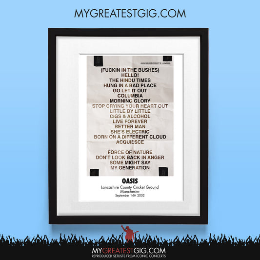 OASIS - Manchester - Sep 14th 2002 Recreated Set List Poster