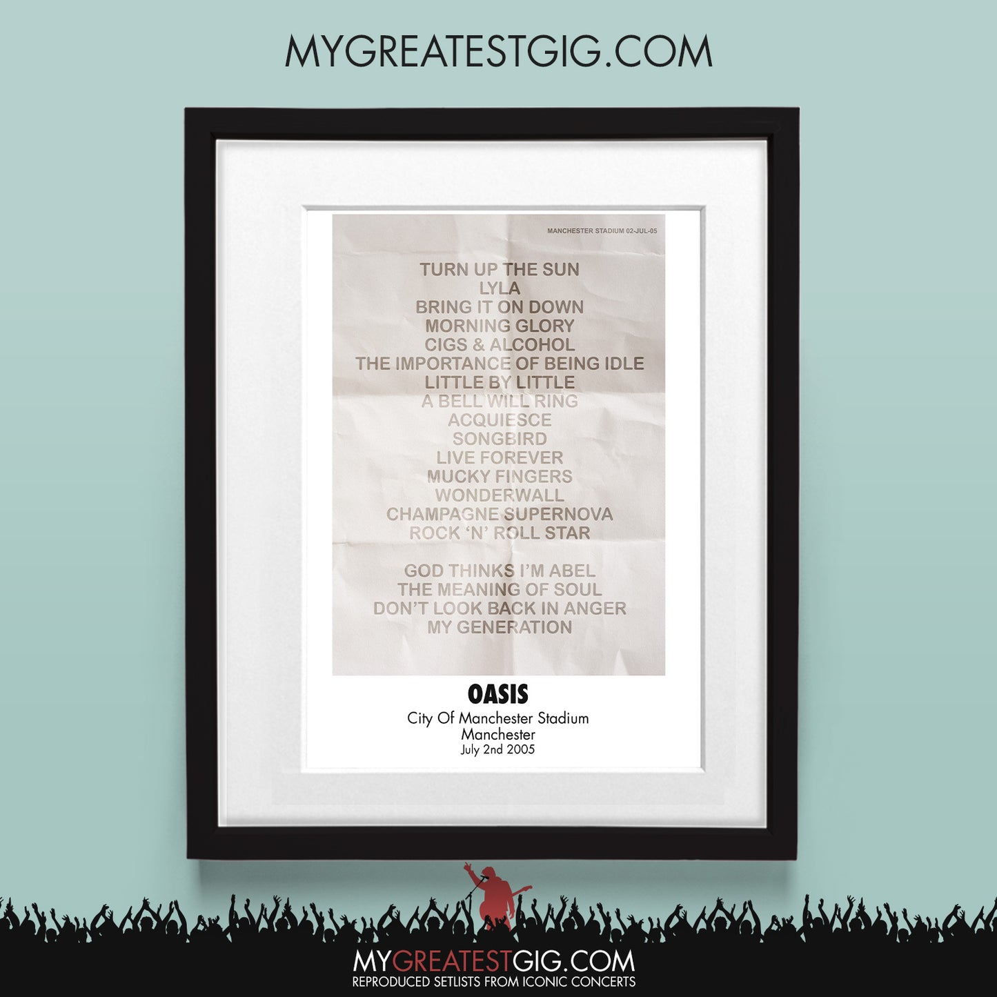 OASIS - Manchester - Jul 2nd 2005 Recreated Set List Poster