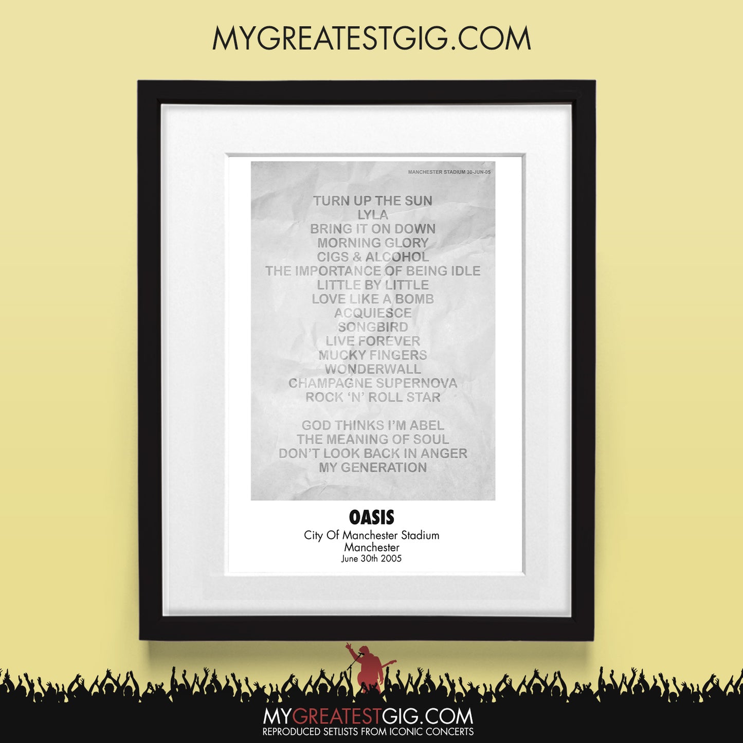 Oasis - Manchester - Jun 30th 2005 Recreated Set List Poster