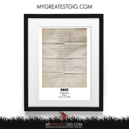 Oasis - Paris - Mar 21st 2000 Recreated Setlist Poster