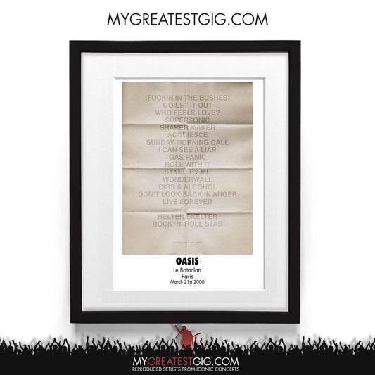 Oasis - Paris - Mar 21st 2000 Recreated Setlist Poster