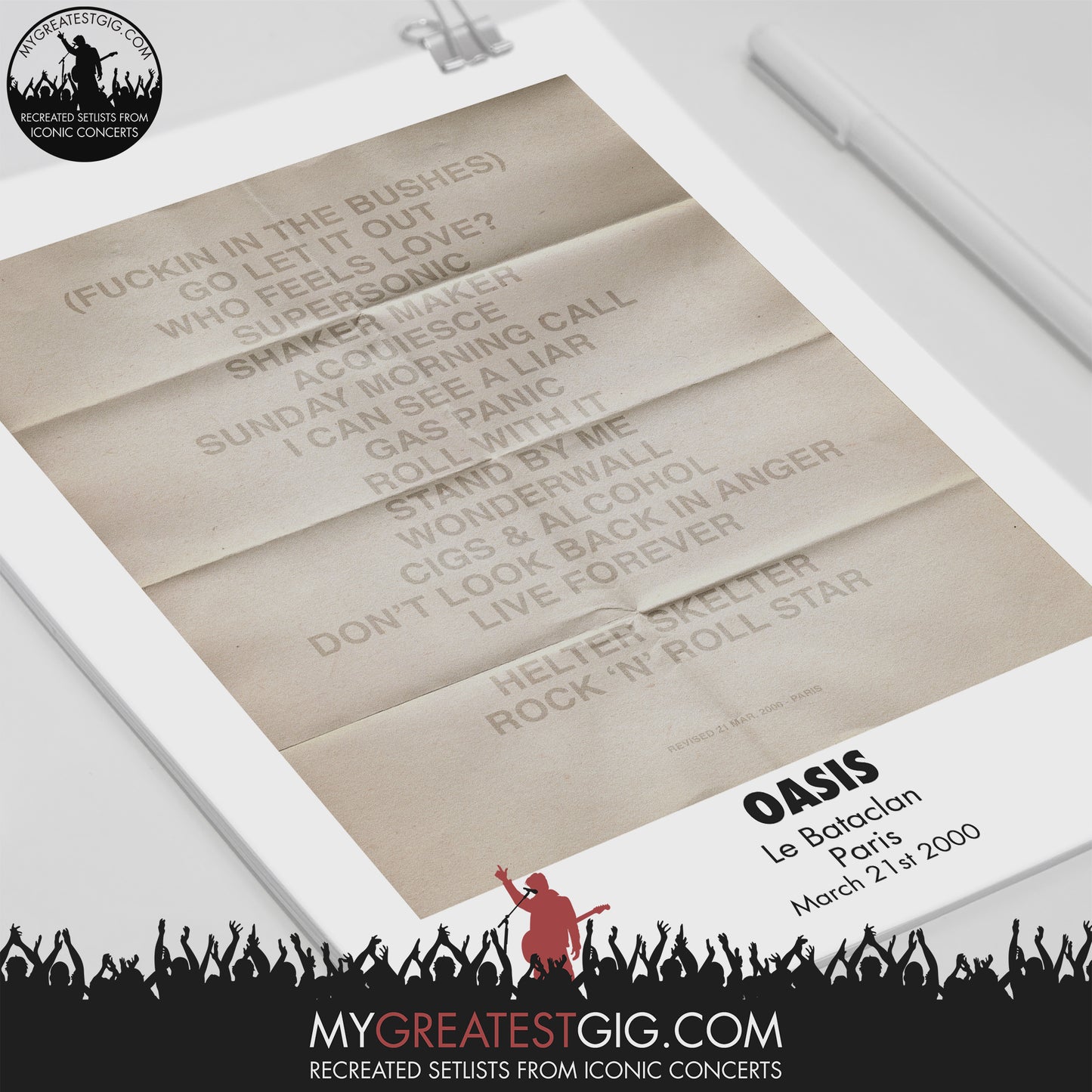Oasis - Paris - Mar 21st 2000 Recreated Setlist Poster