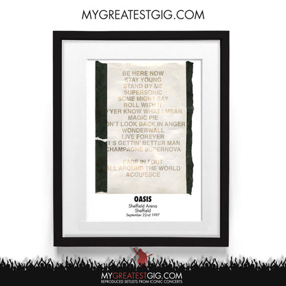 Oasis - Sheffield - Sep 22nd 1997 Recreated Setlist Poster