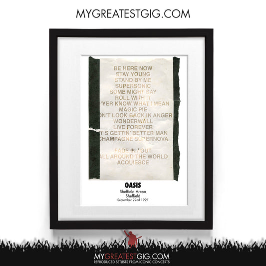 Oasis - Sheffield - Sep 22nd 1997 Recreated Setlist Poster