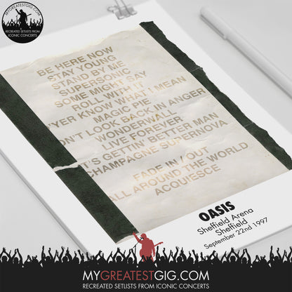 Oasis - Sheffield - Sep 22nd 1997 Recreated Setlist Poster