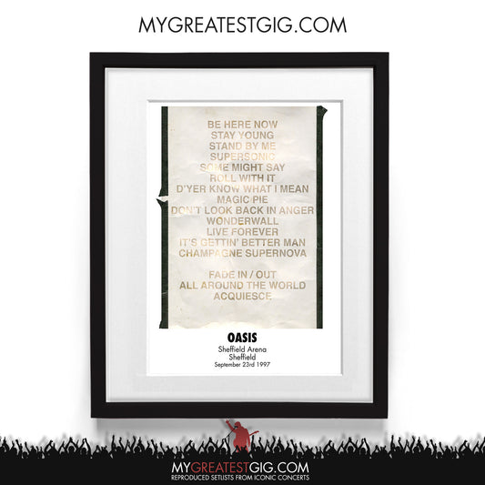 Oasis - Sheffield - Sep 23rd 1997 Recreated Setlist Poster