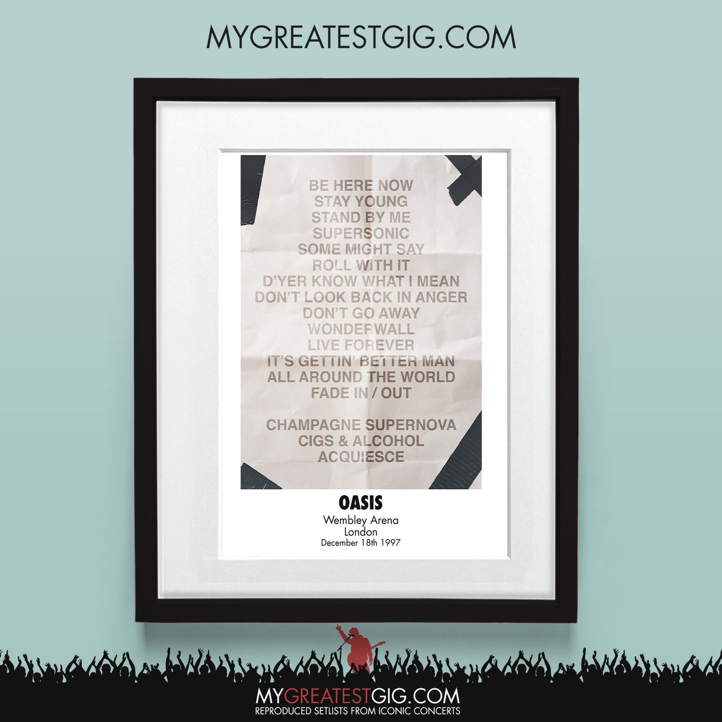 OASIS - Wembley - Dec 18th 1997 Recreated Set List Poster