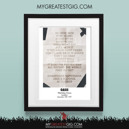 OASIS - Wembley - Dec 18th 1997 Recreated Set List Poster