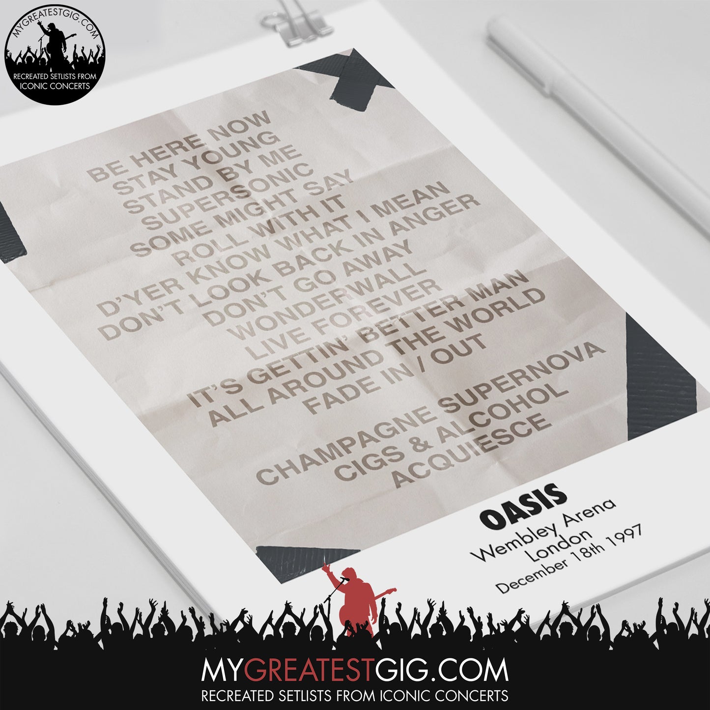 OASIS - Wembley - Dec 18th 1997 Recreated Set List Poster