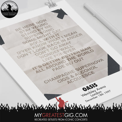 OASIS - Wembley - Dec 18th 1997 Recreated Set List Poster