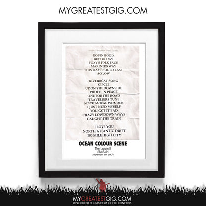 Ocean Colour Scene - The Leadmill - Sheffield - Sep 8th 2004 Recreated Setlist Poster