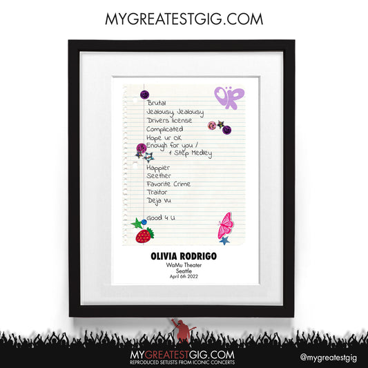 Olivia Rodrigo - Seattle - Apr 6th 2022 Recreated Setlist Poster