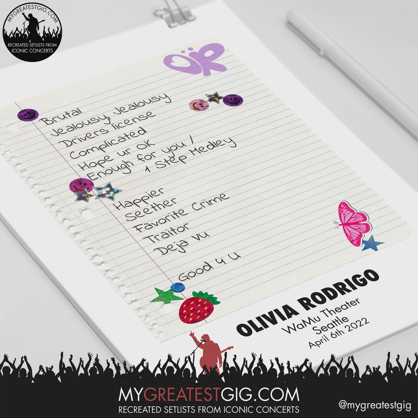 Olivia Rodrigo - Seattle - Apr 6th 2022 Recreated Setlist Poster