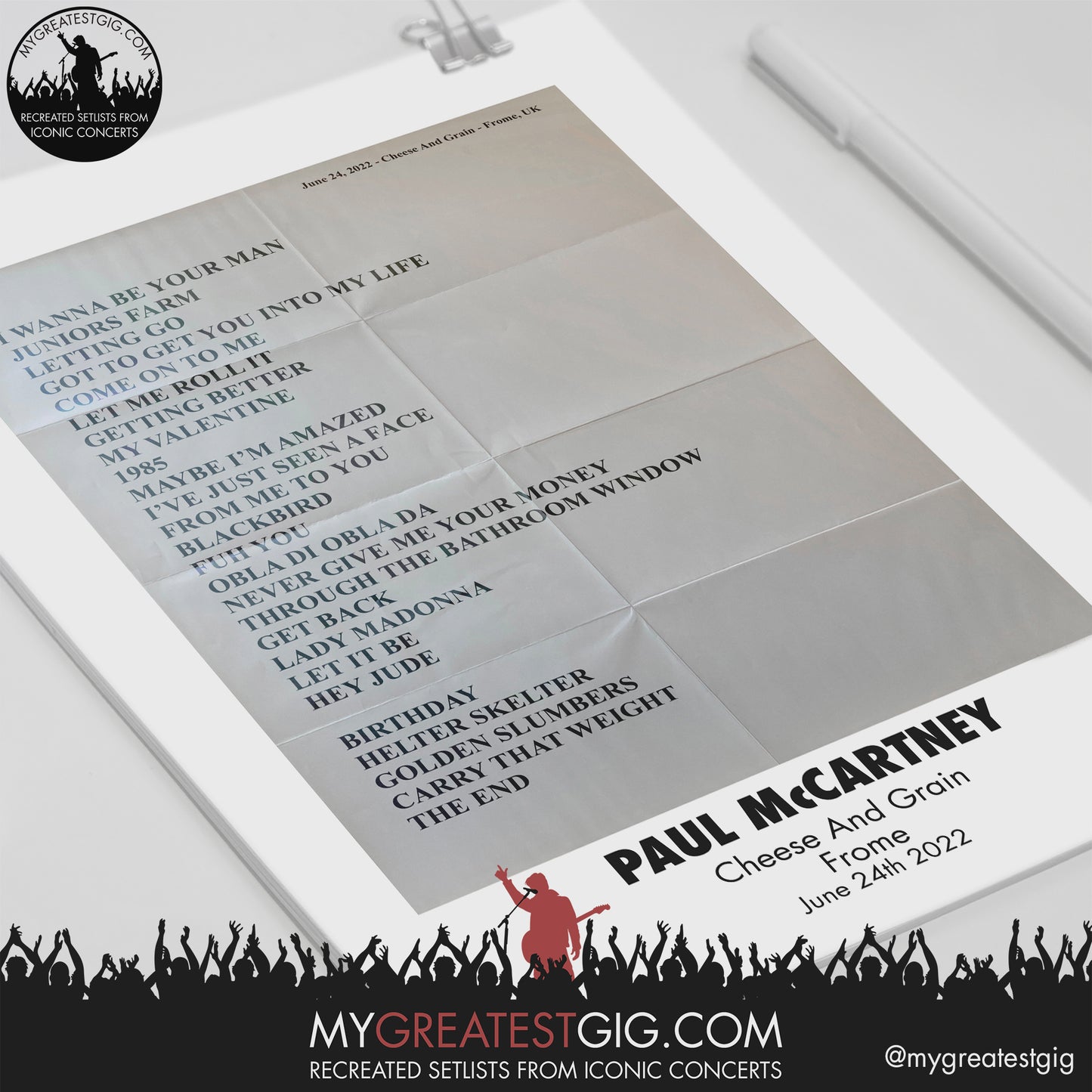 Paul McCartney - Cheese & Grain - Jun 24th 2022 Recreated Setlist Poster