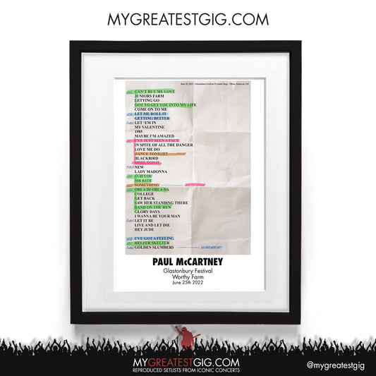 Paul McCartney - Glastonbury Festival - Jun 25th 2022 Recreated Setlist Poster