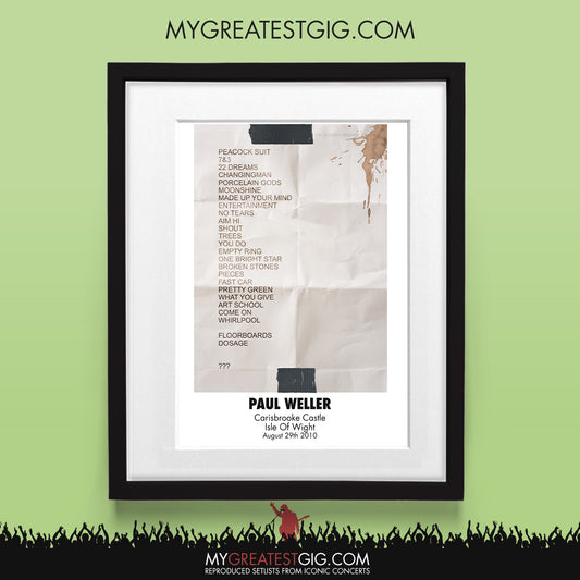 Paul Weller - Isle Of Wight - Aug 29th 2010 Recreated Set List Poster