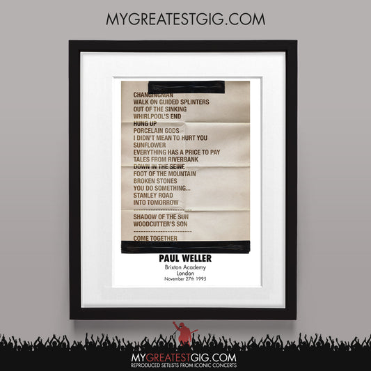 Paul Weller - London - Nov 27th 1995 Recreated Set List Poster