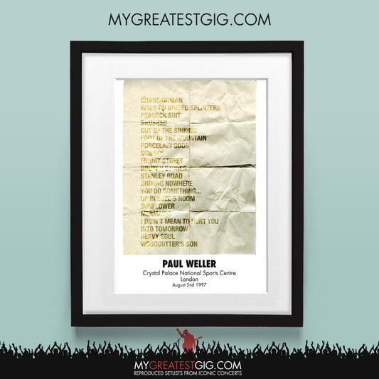 Paul Weller - London - Aug 2nd 1997 Recreated Set List Poster