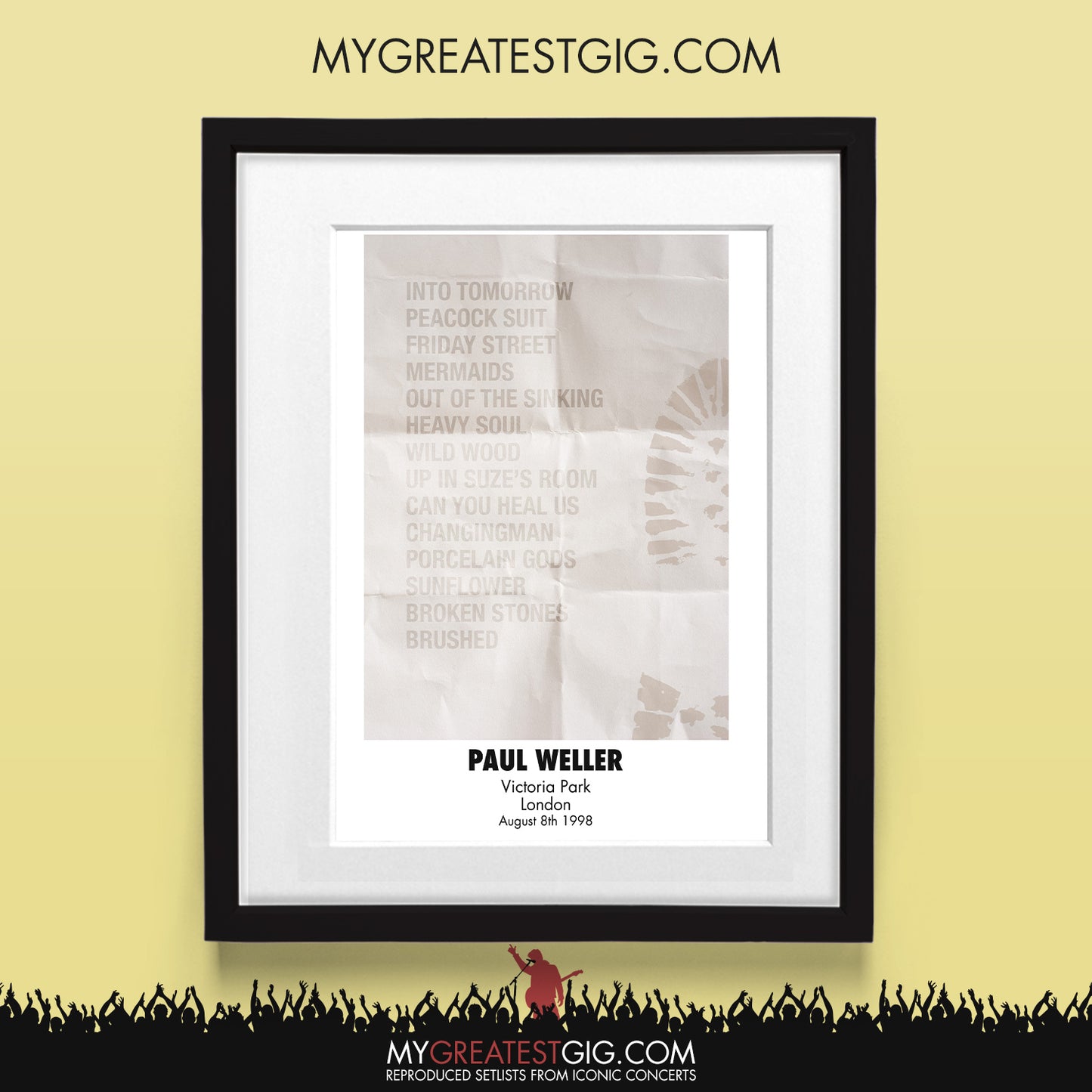 Paul Weller - London - Aug 8th 1998 Recreated Set List Poster