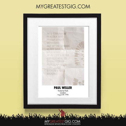Paul Weller - London - Aug 8th 1998 Recreated Set List Poster