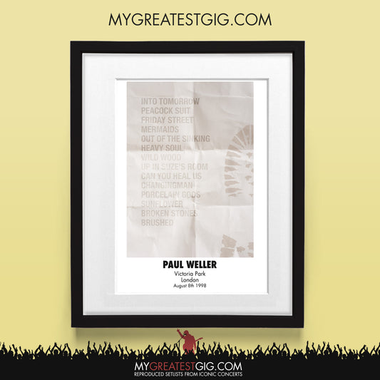 Paul Weller - London - Aug 8th 1998 Recreated Set List Poster
