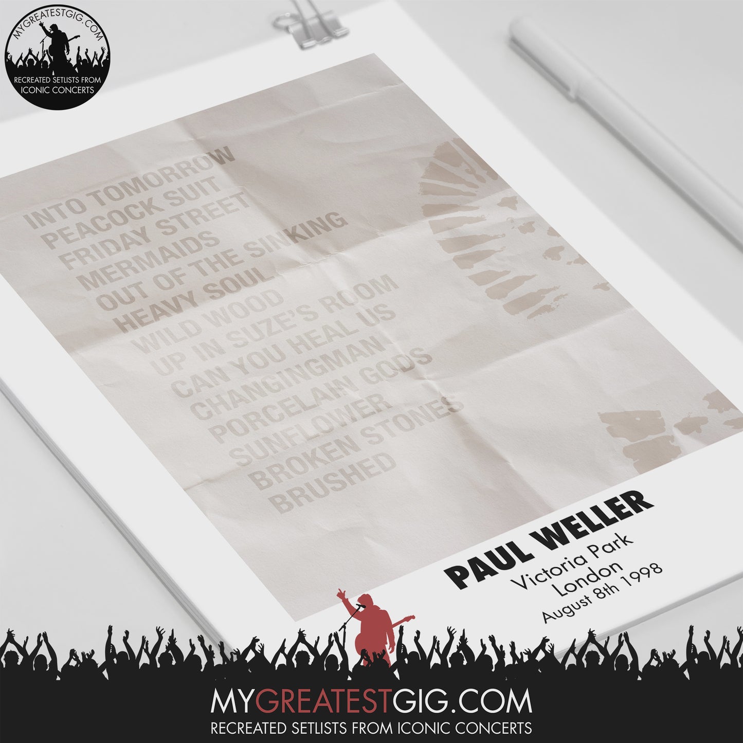 Paul Weller - London - Aug 8th 1998 Recreated Set List Poster