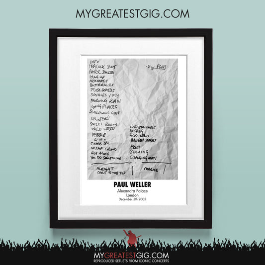 Paul Weller - London - Dec 5th 2005 Recreated Set List Poster