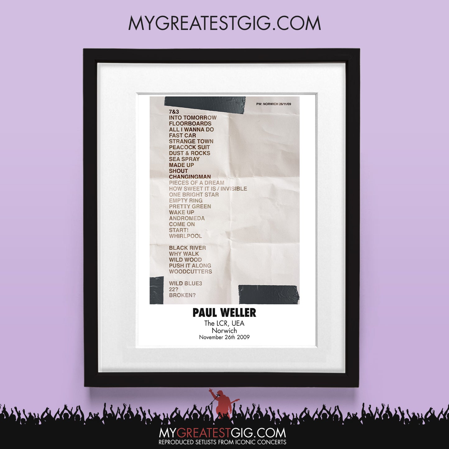 Paul Weller - Norwich - Nov 26th 2009 Recreated Set List Poster