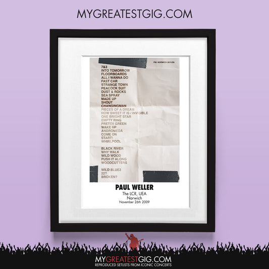 Paul Weller - Norwich - Nov 26th 2009 Recreated Set List Poster