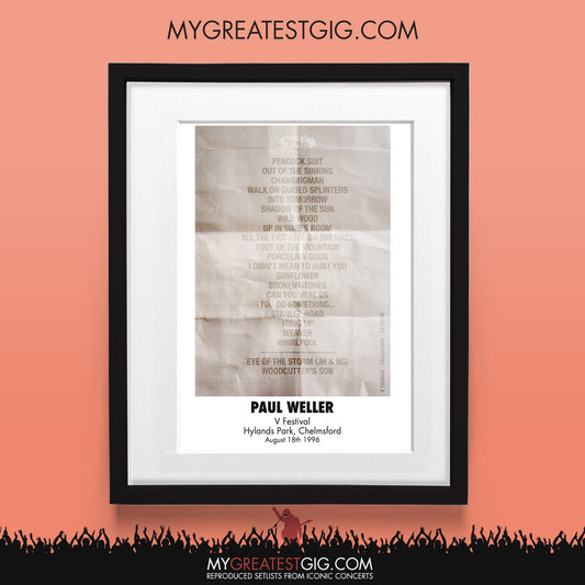 Paul Weller - V Festival - Aug 18th 1996 Recreated Set List Poster