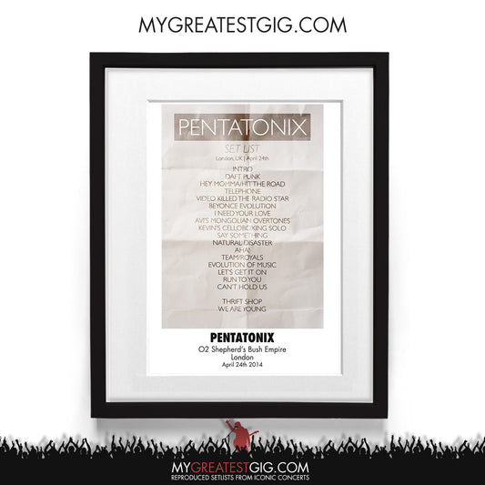 Pentatonix - London - Apr 24th 2014 Recreated Setlist Poster