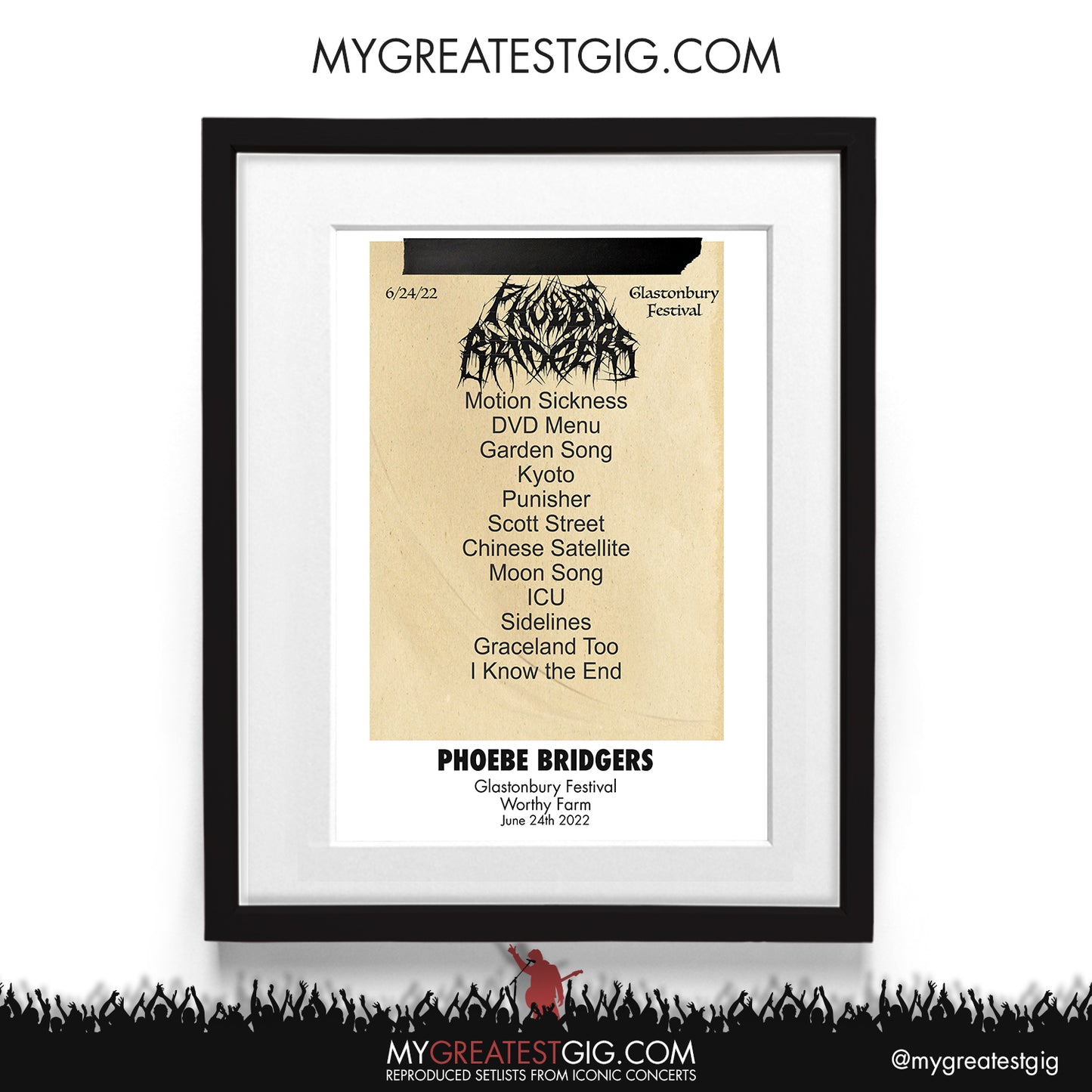 Phoebe Bridgers - Glastonbury Festival - Jun 24th 2022 Recreated Setlist Poster