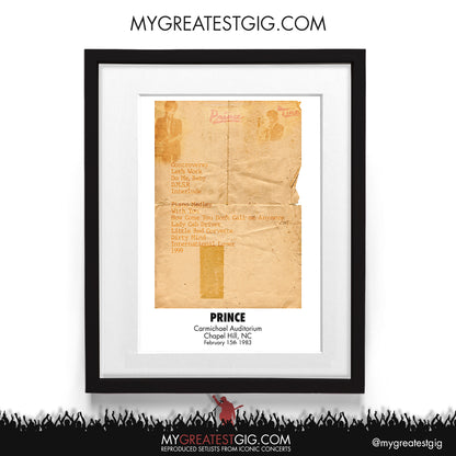 Prince - Chapel Hill - Feb 15th 1983 Recreated Setlist Poster