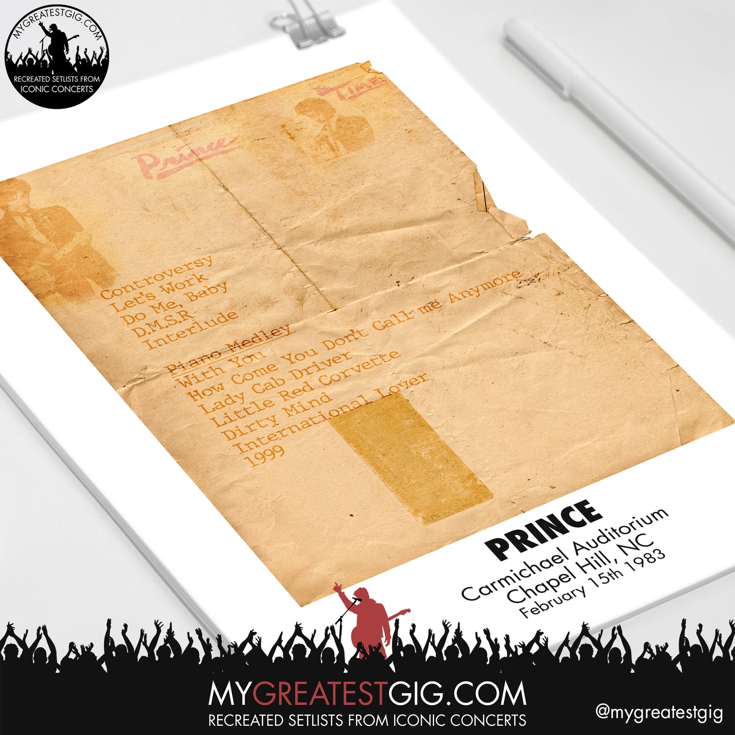 Prince - Chapel Hill - Feb 15th 1983 Recreated Setlist Poster