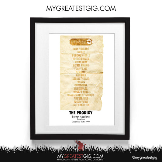 Prodigy - London - Dec 19th 1997 Recreated Setlist Poster