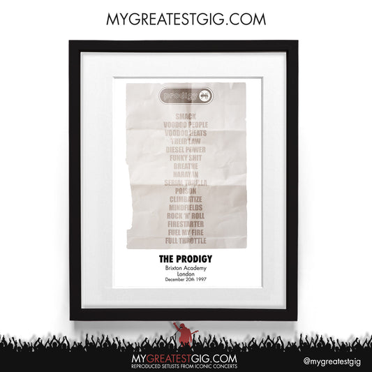 Prodigy - London - Dec 20th 1997 Recreated Setlist Poster