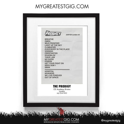 Prodigy - London - Jul 22nd 2022 Recreated Setlist Poster