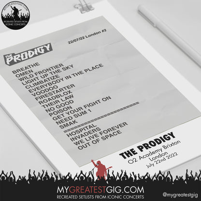 Prodigy - London - Jul 22nd 2022 Recreated Setlist Poster